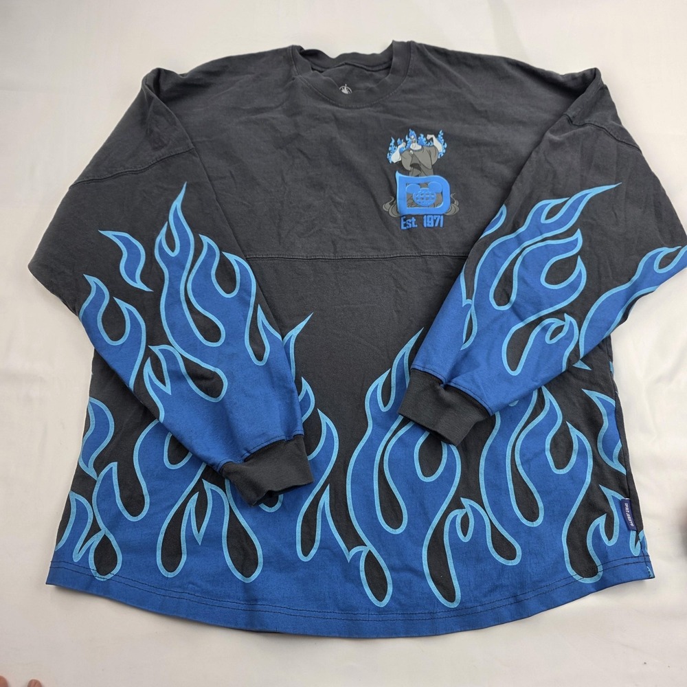 Disney Walt Disney World Shirt Womens Large Blue Hades Flames Spirit Jersey